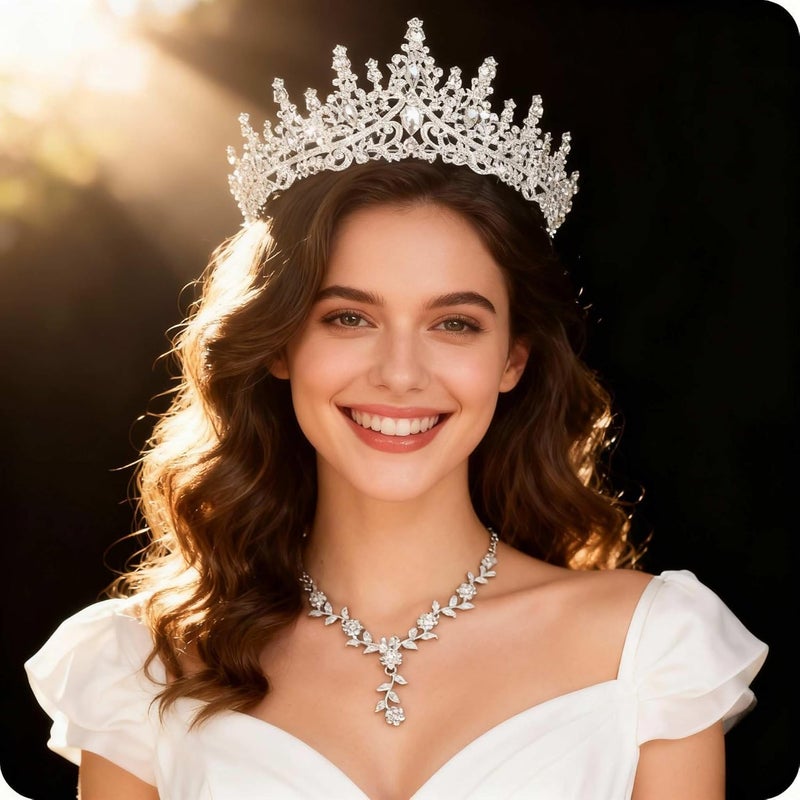 Kamirola Tiaras and Crowns for Women,Tiaras Earrings Necklace, Crystal Bridal Jewelry Set (TR48) - Image 3